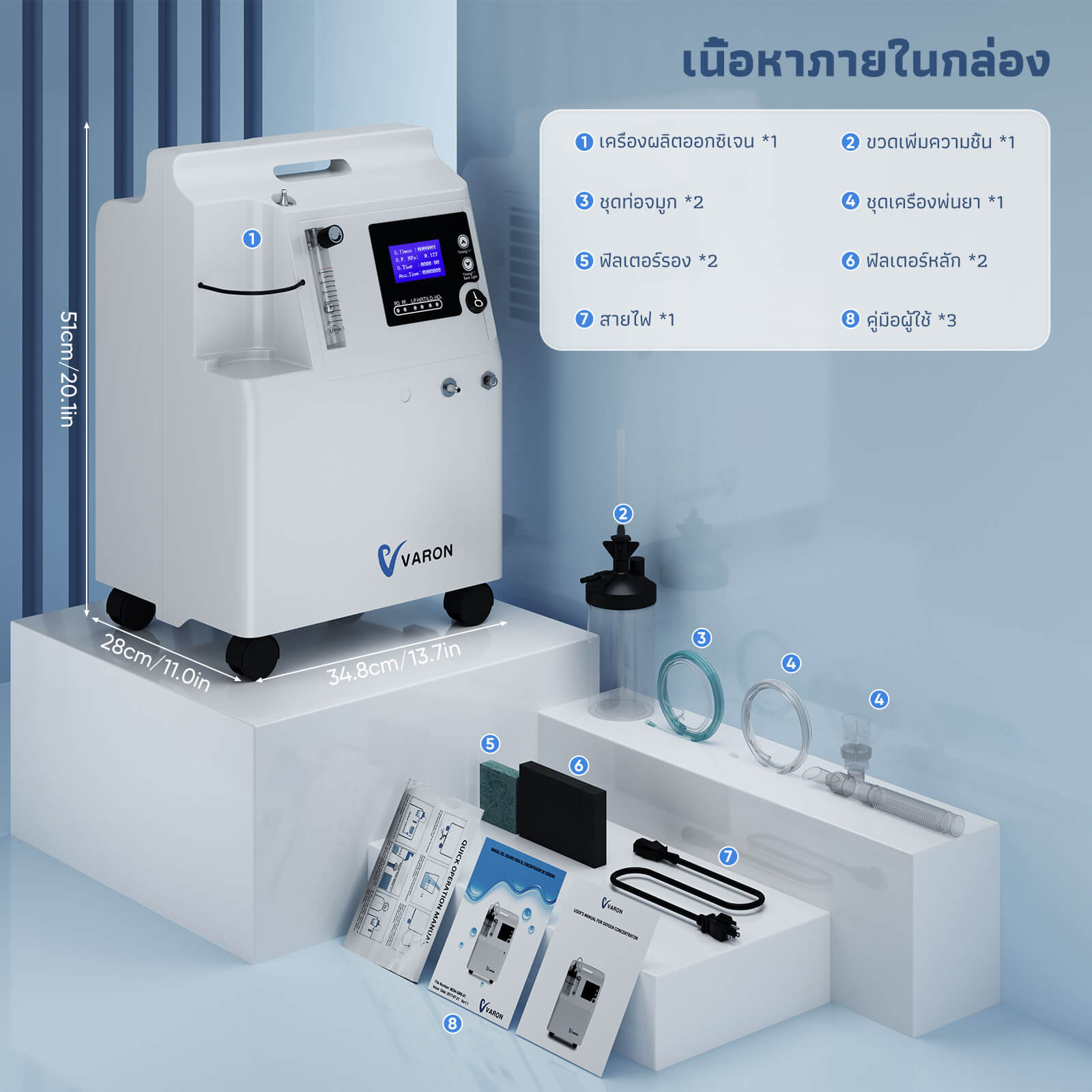 VARON Serene 5 เครื่องผลิตออกซิเจนเกรดพรีเมียมสำหรับใช้ในบ้าน ขนาด 5 ลิตร/นาที การรับประกัน 1 ปี