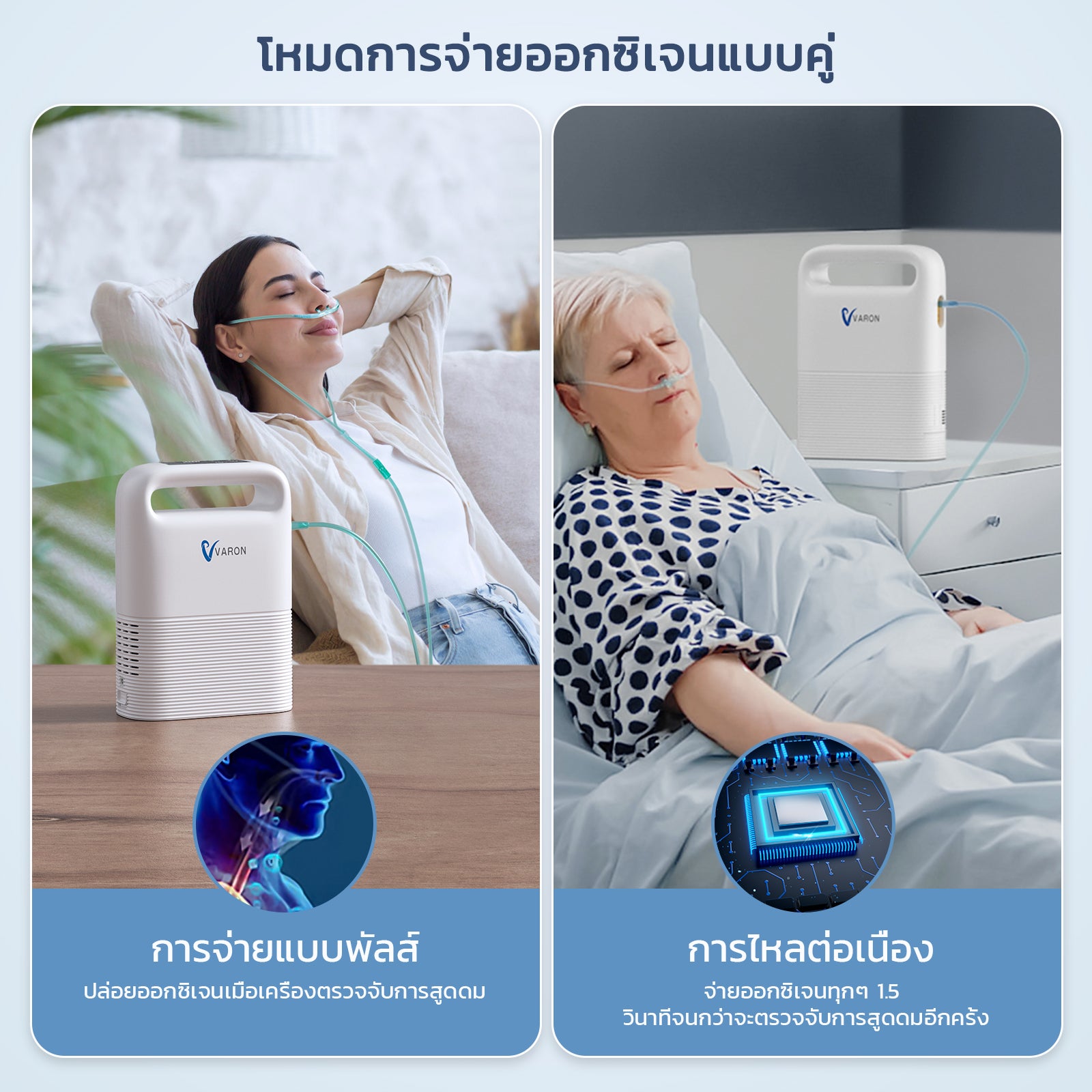 VARON NT-02 เครื่องผลิตออกซิเจนแบบพกพา ระบบจ่ายออกซิเจนแบบพัลส์ 5 ลิตร/นาที การรับประกัน 1 ปี