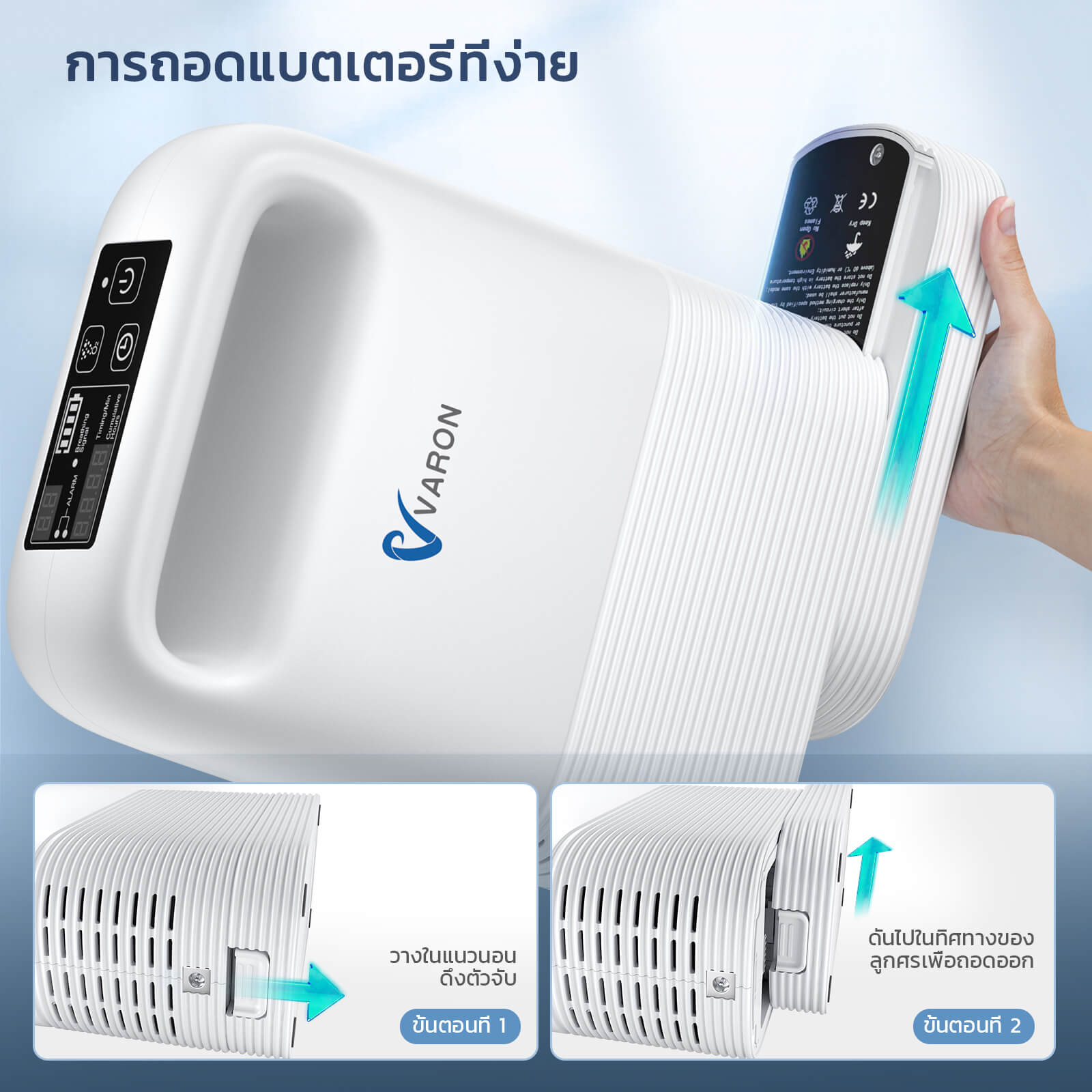VARON NT-02 เครื่องผลิตออกซิเจนแบบพกพา ระบบจ่ายออกซิเจนแบบพัลส์ 5 ลิตร/นาที การรับประกัน 1 ปี