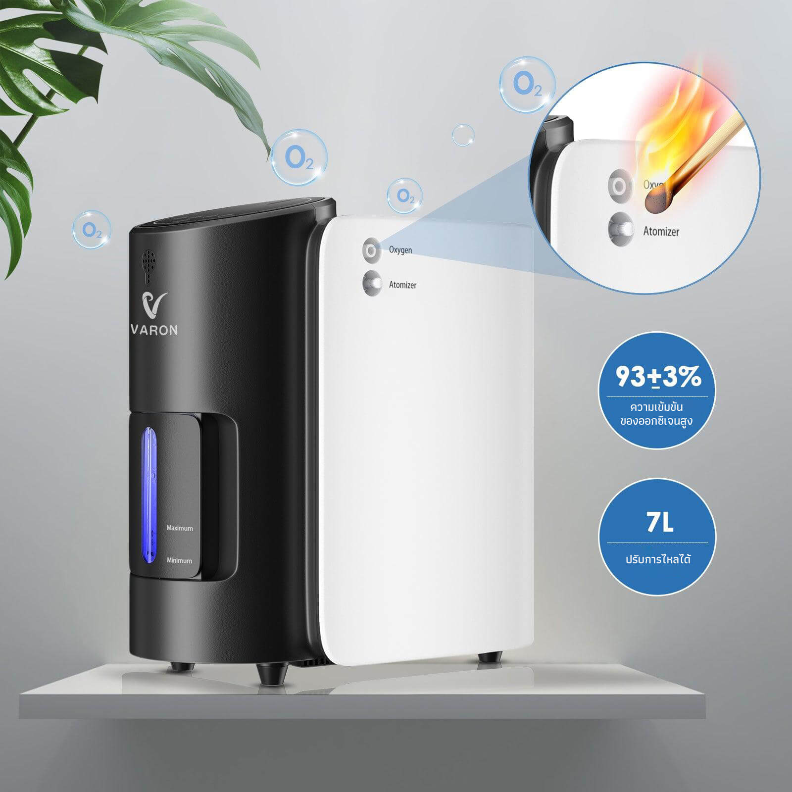 VARON เครื่องผลิตออกซิเจนสำหรับใช้ในบ้าน รุ่น 101W ปรับอัตราการไหลได้ 1-7 ลิตร/นาที การรับประกัน 1 ปี