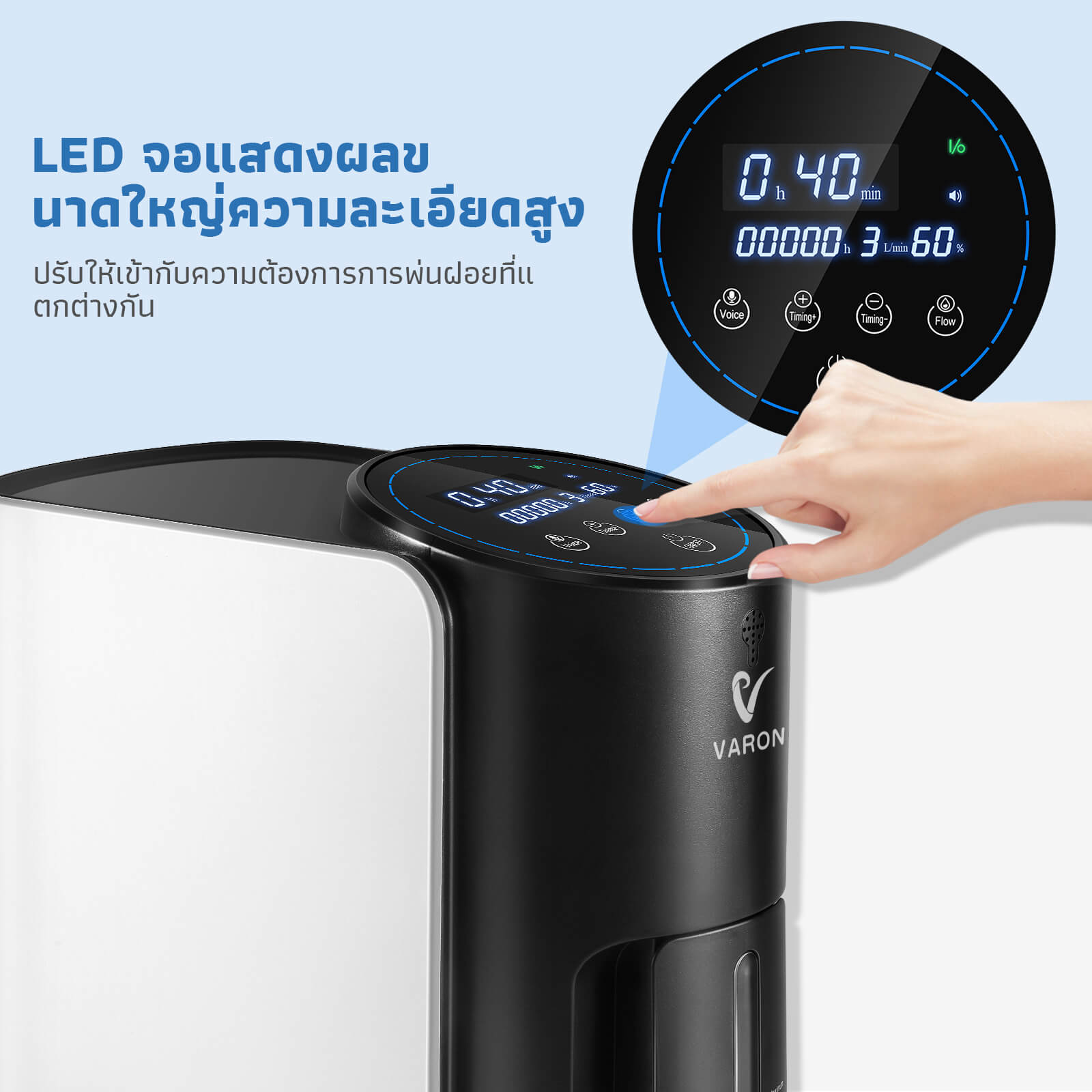 VARON เครื่องผลิตออกซิเจนสำหรับใช้ในบ้าน รุ่น 101W ปรับอัตราการไหลได้ 1-7 ลิตร/นาที การรับประกัน 1 ปี